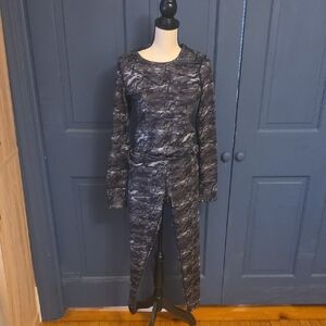 NWOT Terramar Black Grey Print Fleece Baselayer Long Sleeve Top And Leggings Med